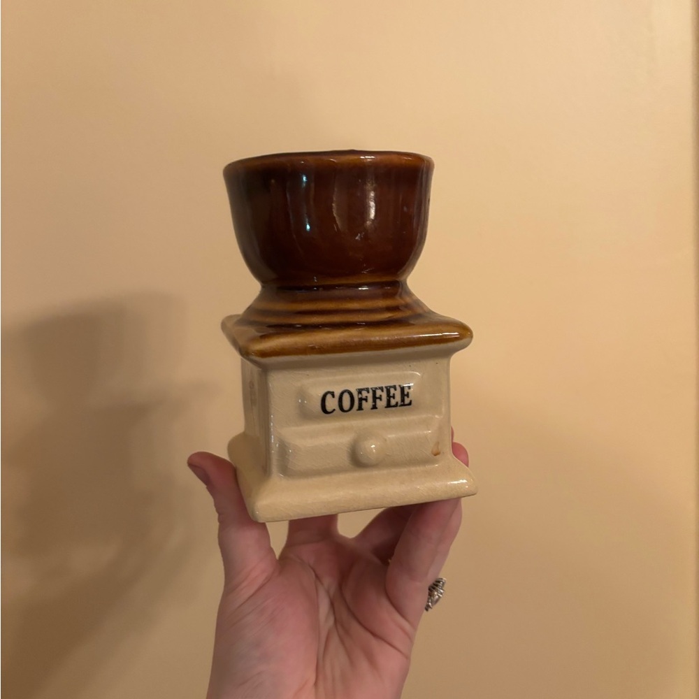 Vintage ceramic coffee grinder container/ planter
